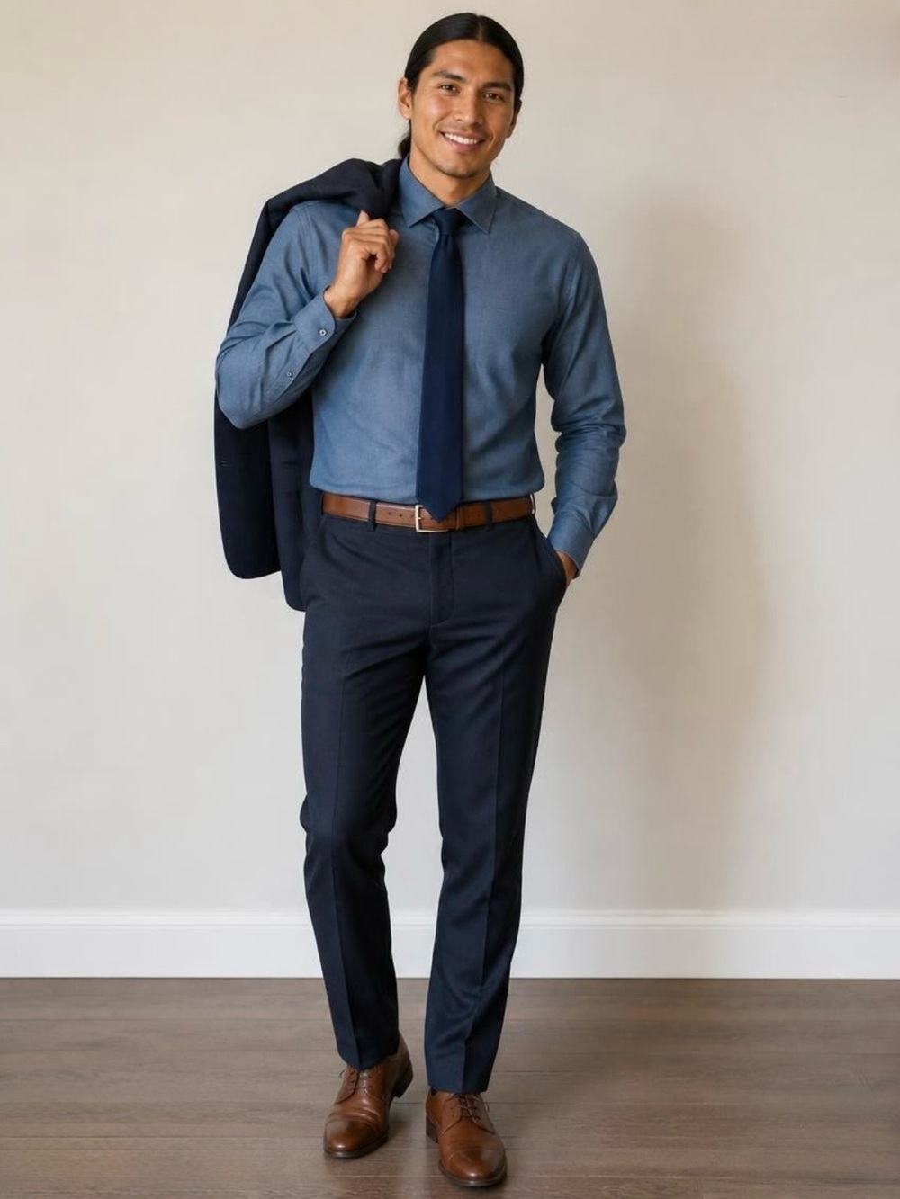 Calvin Klein Men's Slate Blue Long-Sleeve Dress Shirt